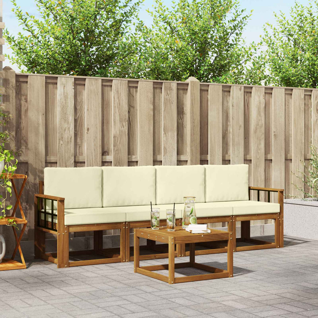 vidaXL Conjunto de sofás de exterior 5 uds. Natural y Crema