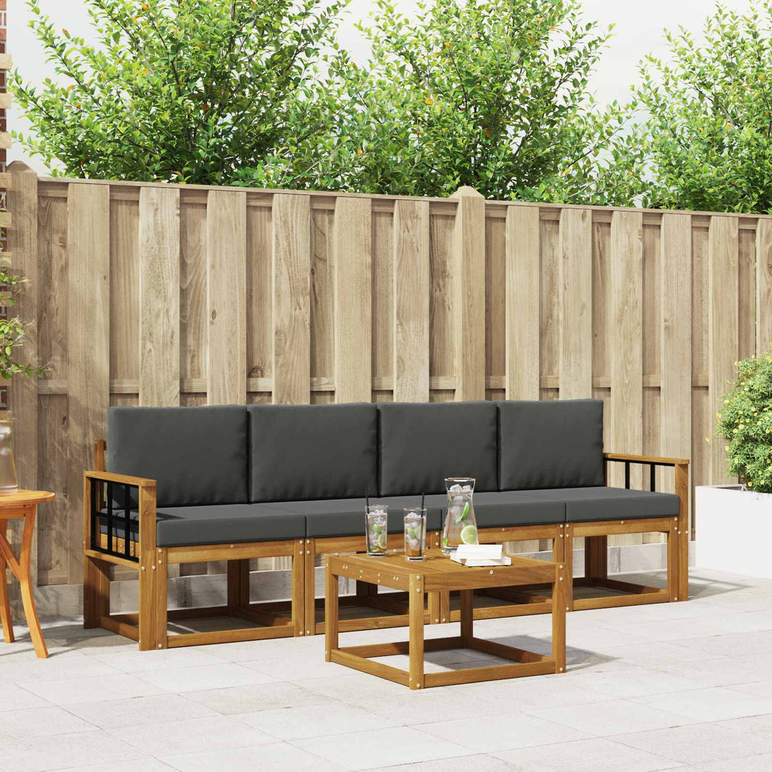 vidaXL Conjunto de sofás de exterior 5 uds. Natural y Antracita