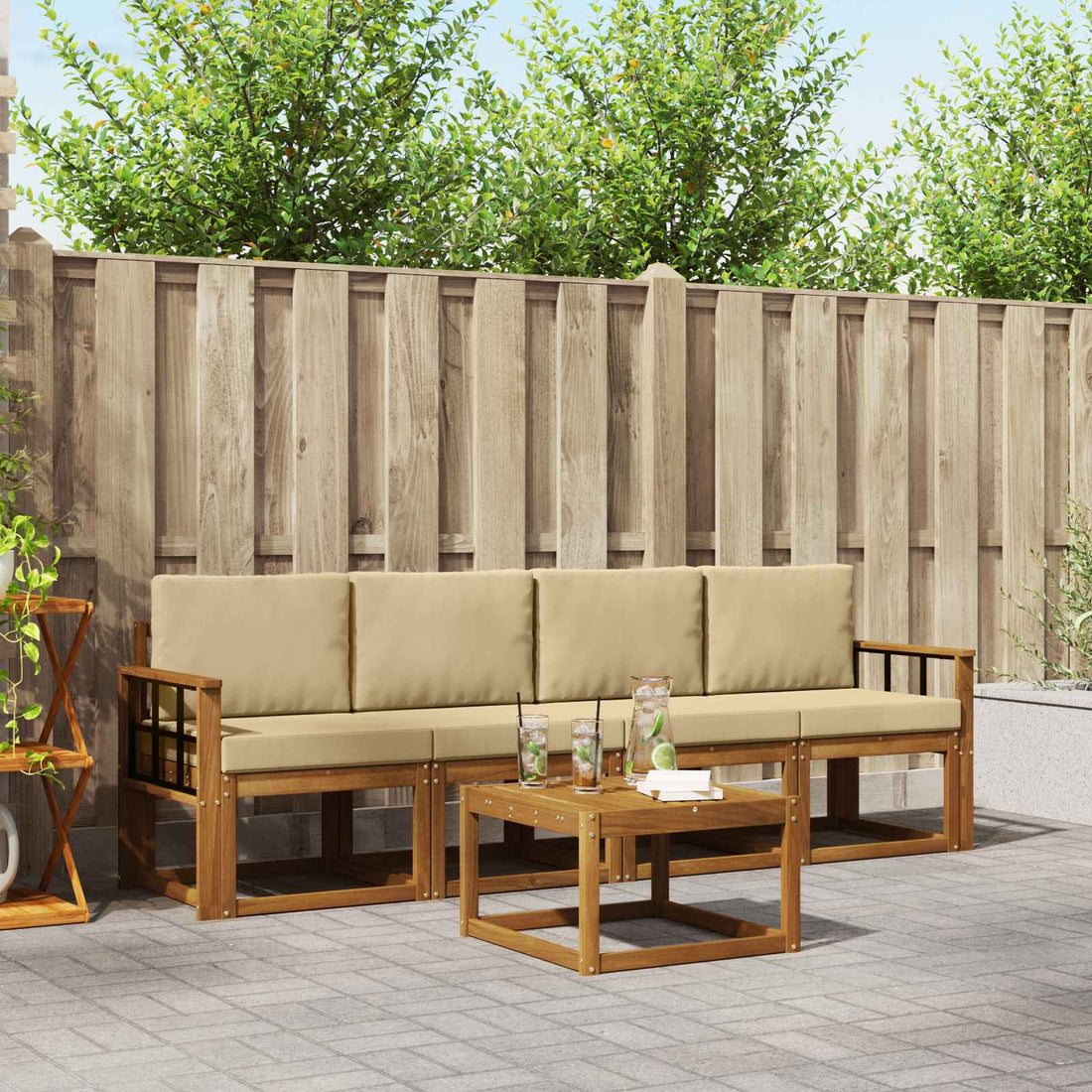 vidaXL Conjunto de sofás de exterior 5 uds. Natural y Beige