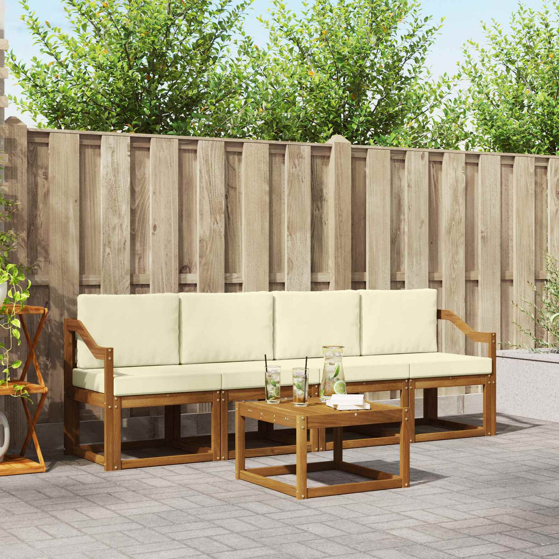 vidaXL Conjunto de sofás de exterior 5 uds. Natural y Crema