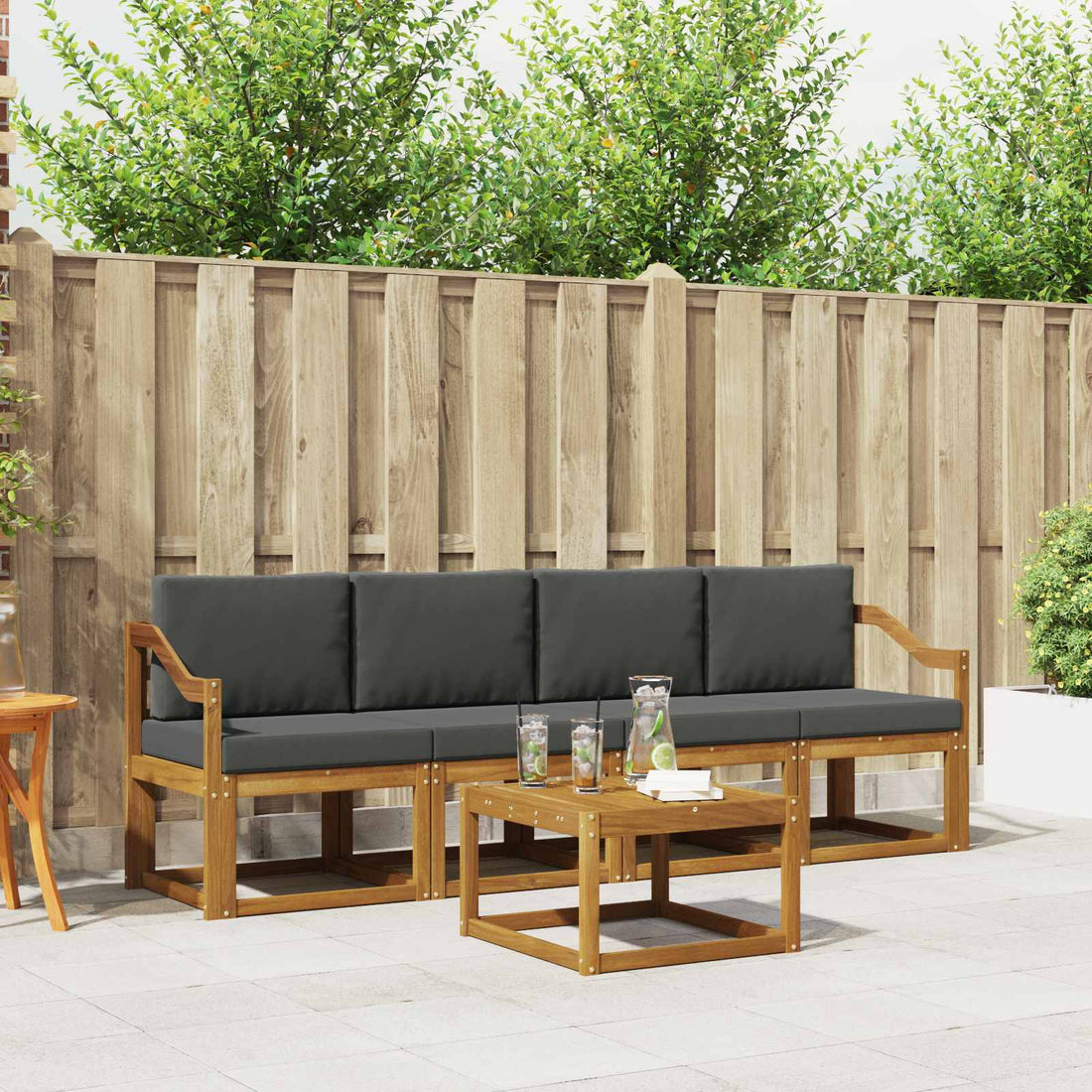 vidaXL Conjunto de sofás de exterior 5 uds. Natural y Antracita