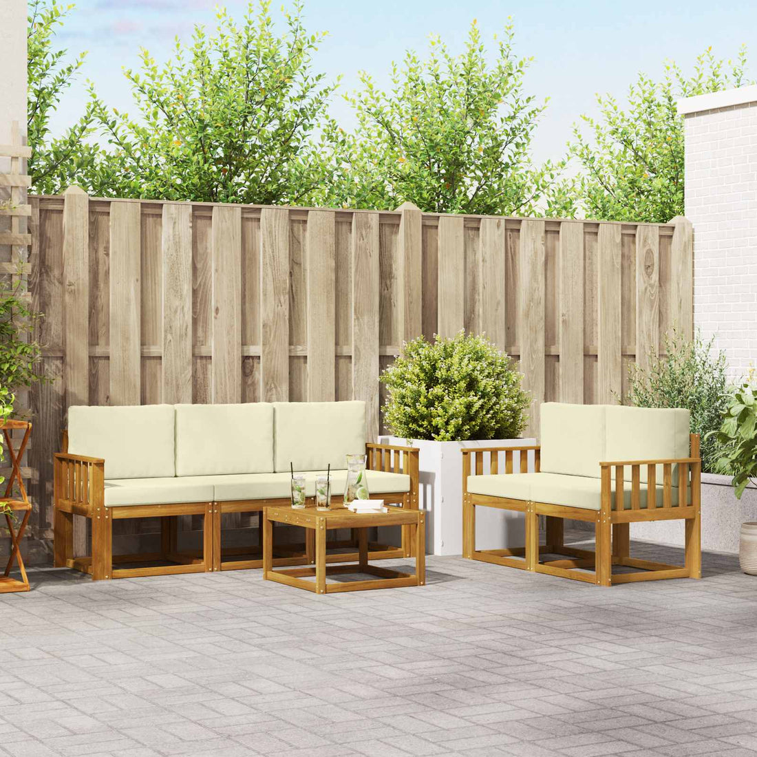 vidaXL Conjunto de sofás de exterior 6 uds. Natural y Crema