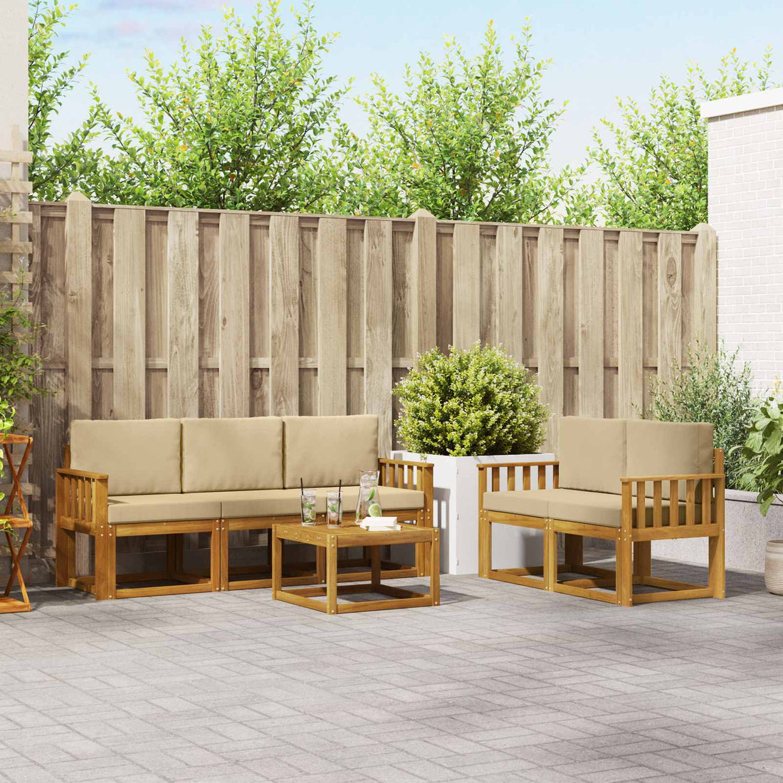 vidaXL Conjunto de sofás de exterior 6 uds. Natural y Beige