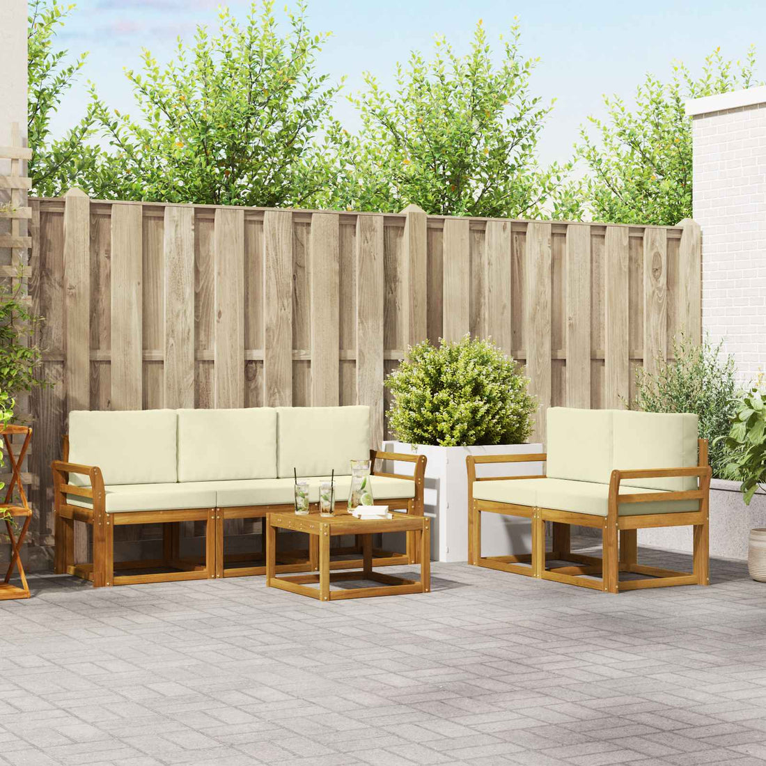 vidaXL Conjunto de sofás de exterior 6 uds. Natural y Crema