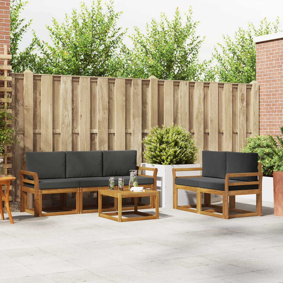 vidaXL Conjunto de sofás de exterior 6 uds. Natural y Antracita
