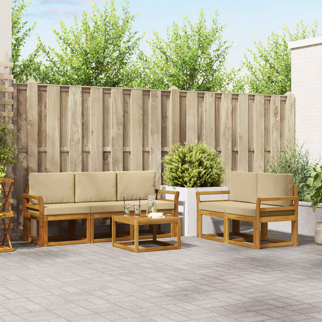 vidaXL Conjunto de sofás de exterior 6 uds. Natural y Beige