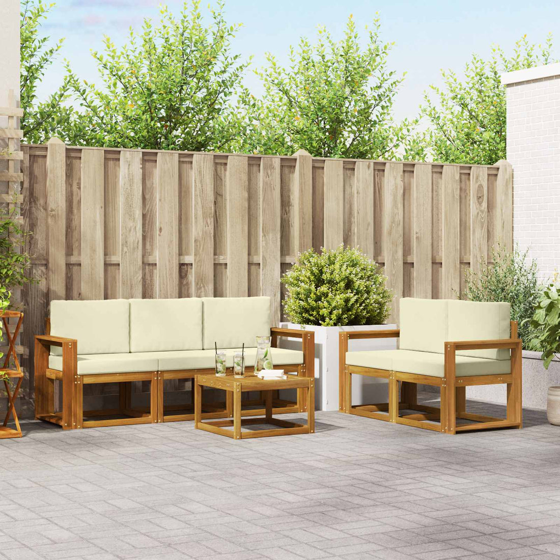 vidaXL Conjunto de sofás de exterior 6 uds. Natural y Crema
