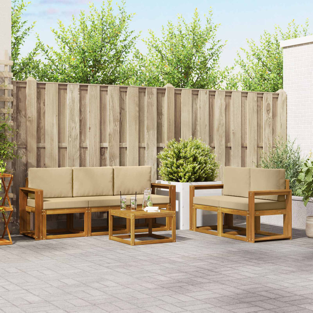 vidaXL Conjunto de sofás de exterior 6 uds. Natural y Beige