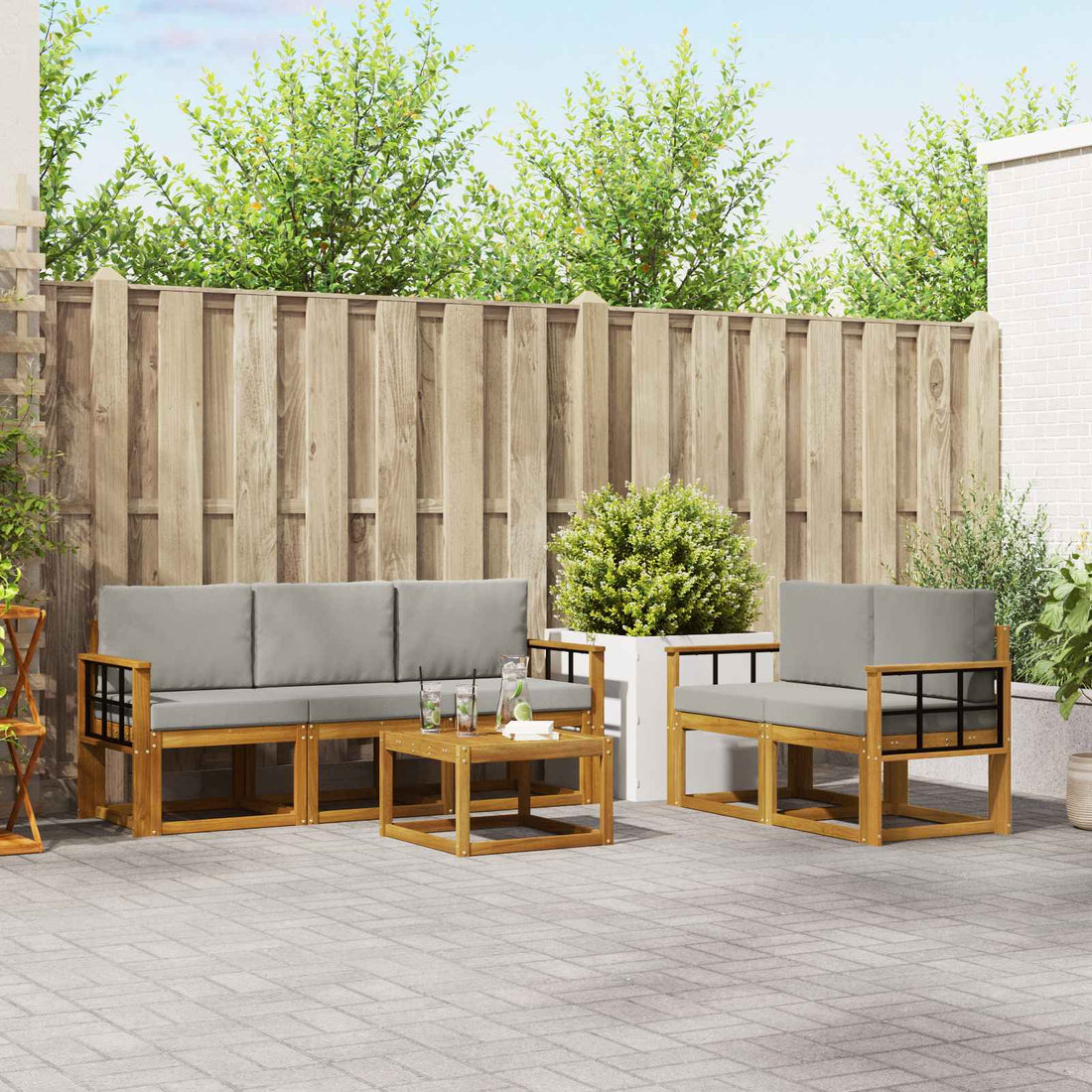 vidaXL Conjunto de sofás de exterior 6 uds. Gris Natural y Claro