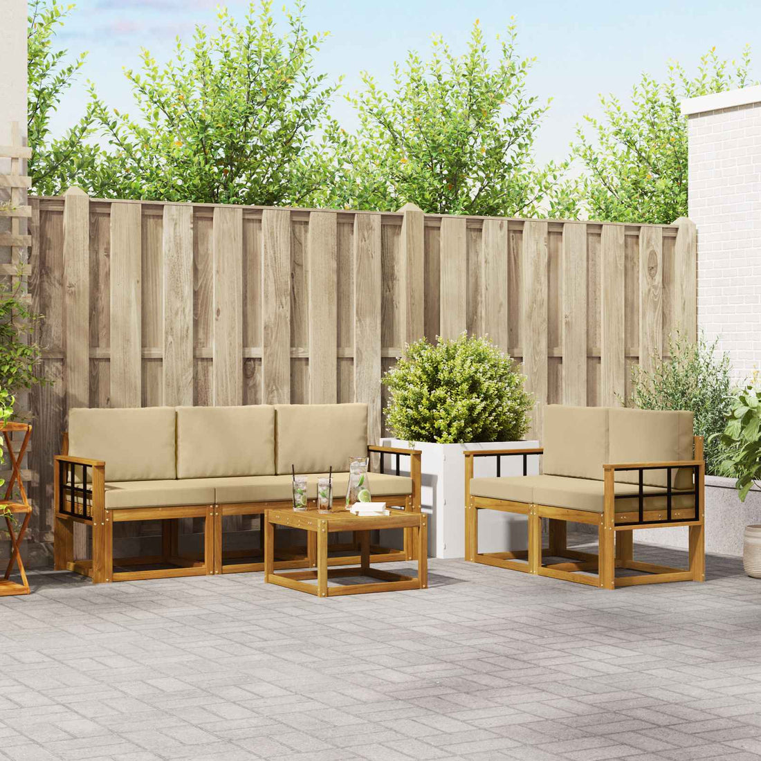 vidaXL Conjunto de sofás de exterior 6 uds. Natural y Beige