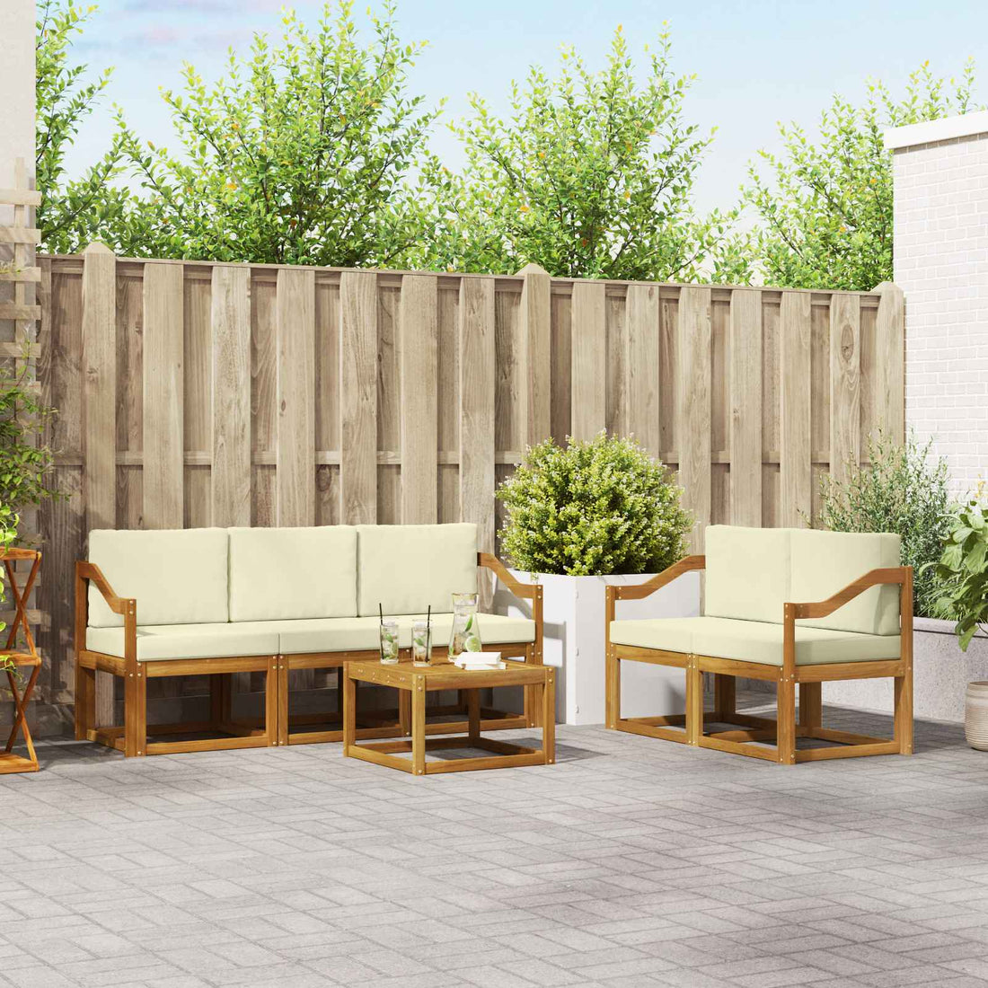vidaXL Conjunto de sofás de exterior 6 uds. Natural y Crema