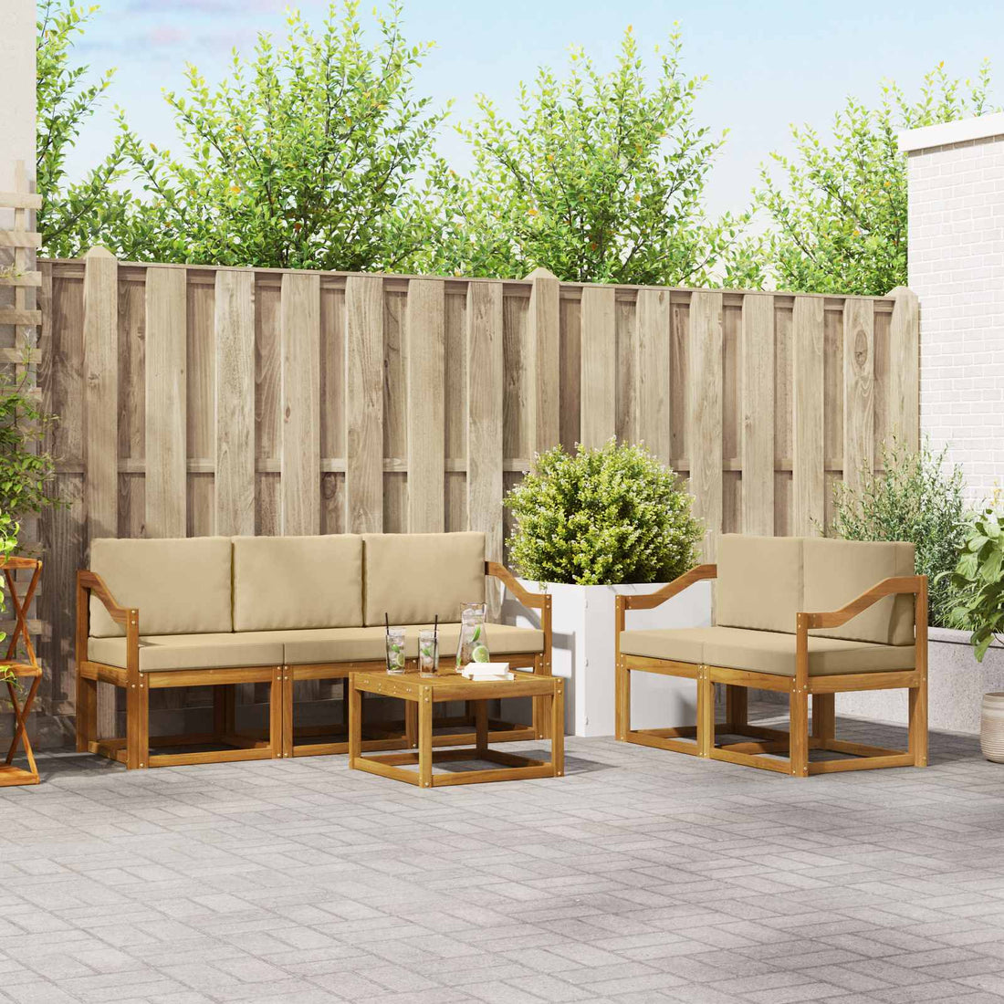 vidaXL Conjunto de sofás de exterior 6 uds. Natural y Beige