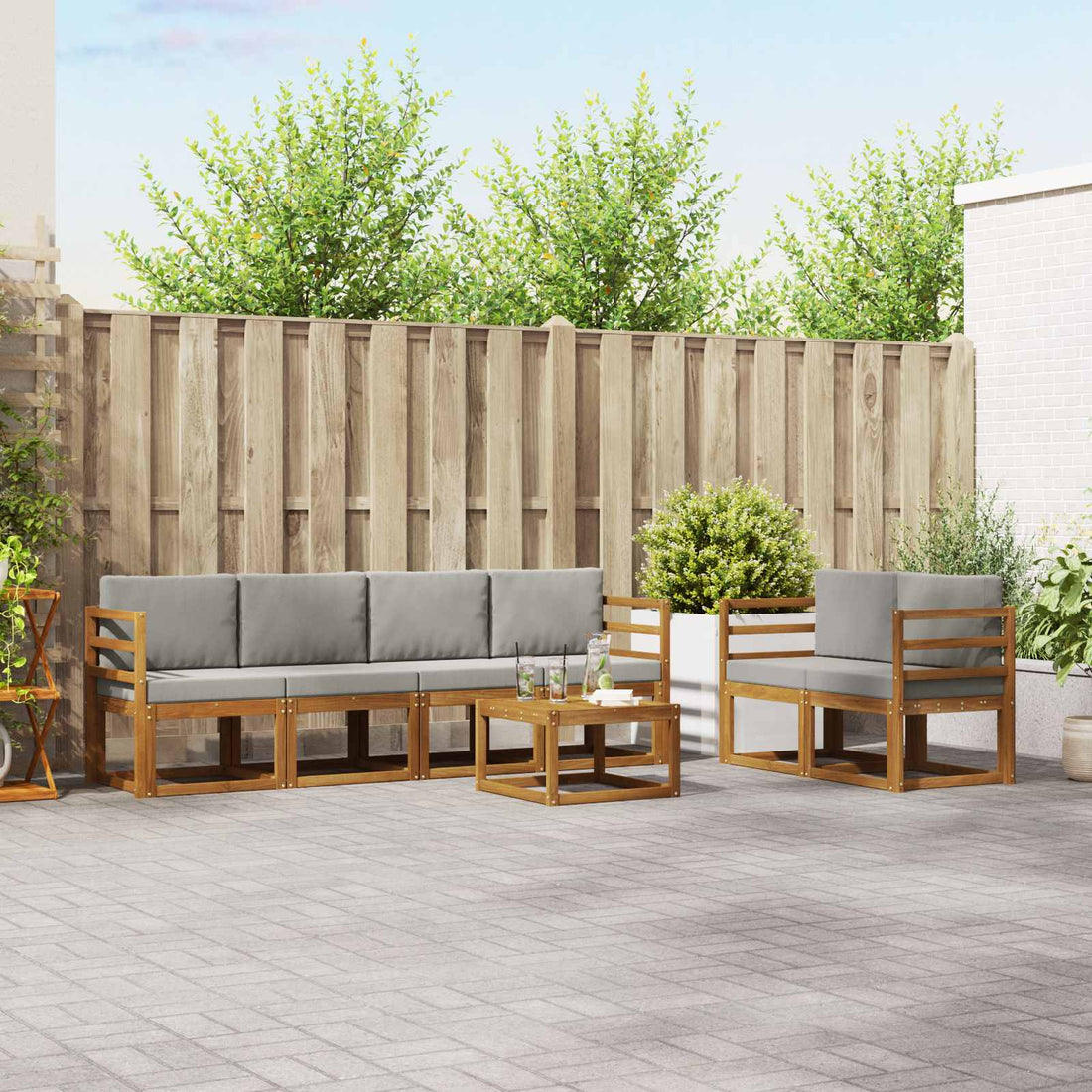 vidaXL Conjunto de sofás de exterior 7 uds. Gris Natural y Claro