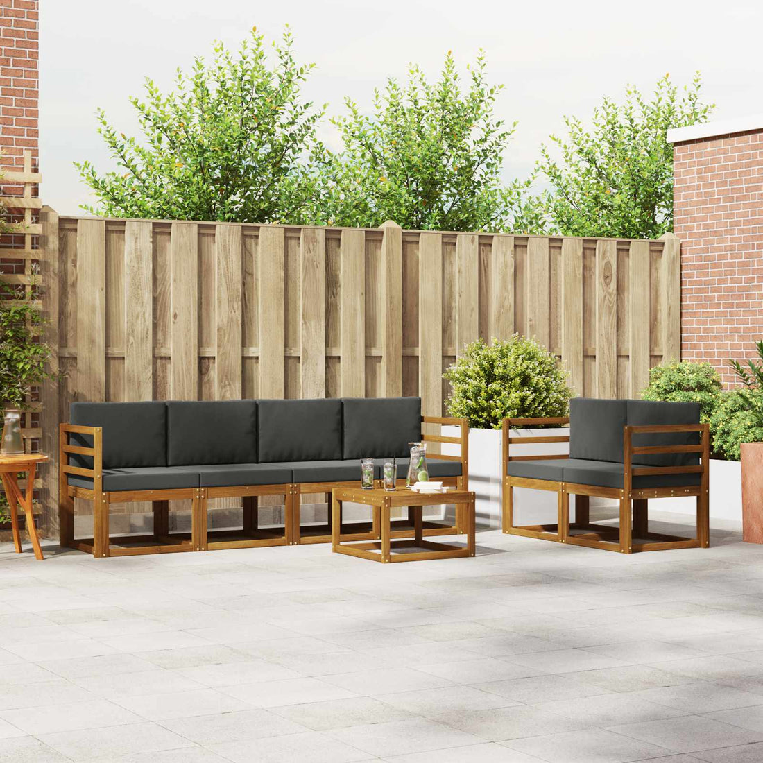 vidaXL Conjunto de sofás de exterior 7 uds. Natural y Antracita