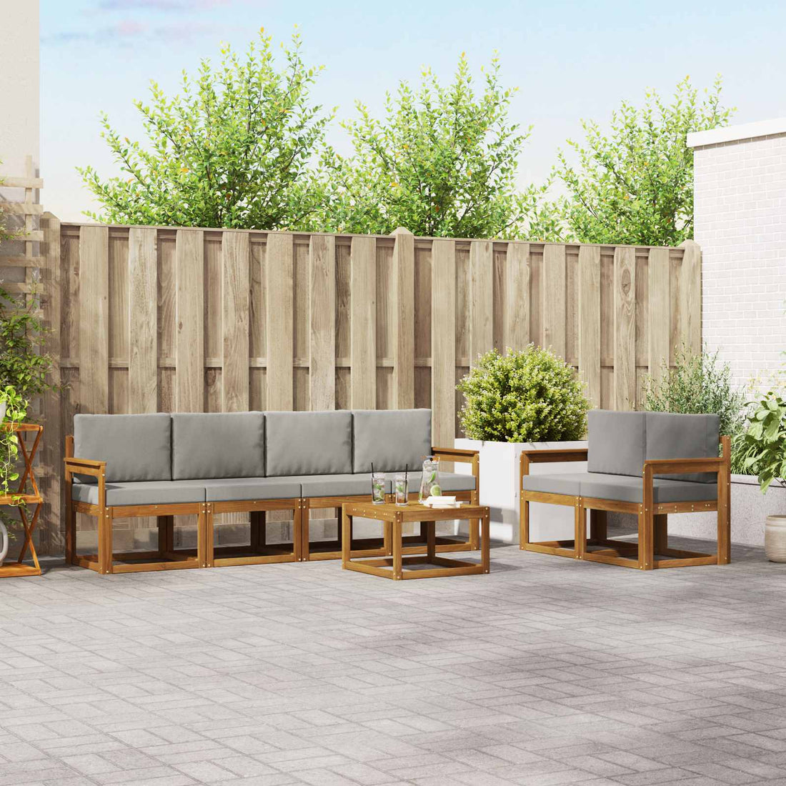 vidaXL Conjunto de sofás de exterior 7 uds. Gris Natural y Claro