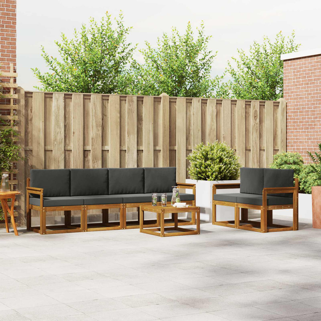 vidaXL Conjunto de sofás de exterior 7 uds. Natural y Antracita