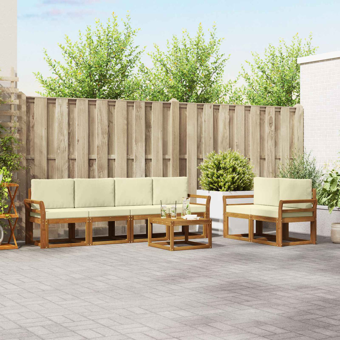 vidaXL Conjunto de sofás de exterior 7 uds. Natural y Crema