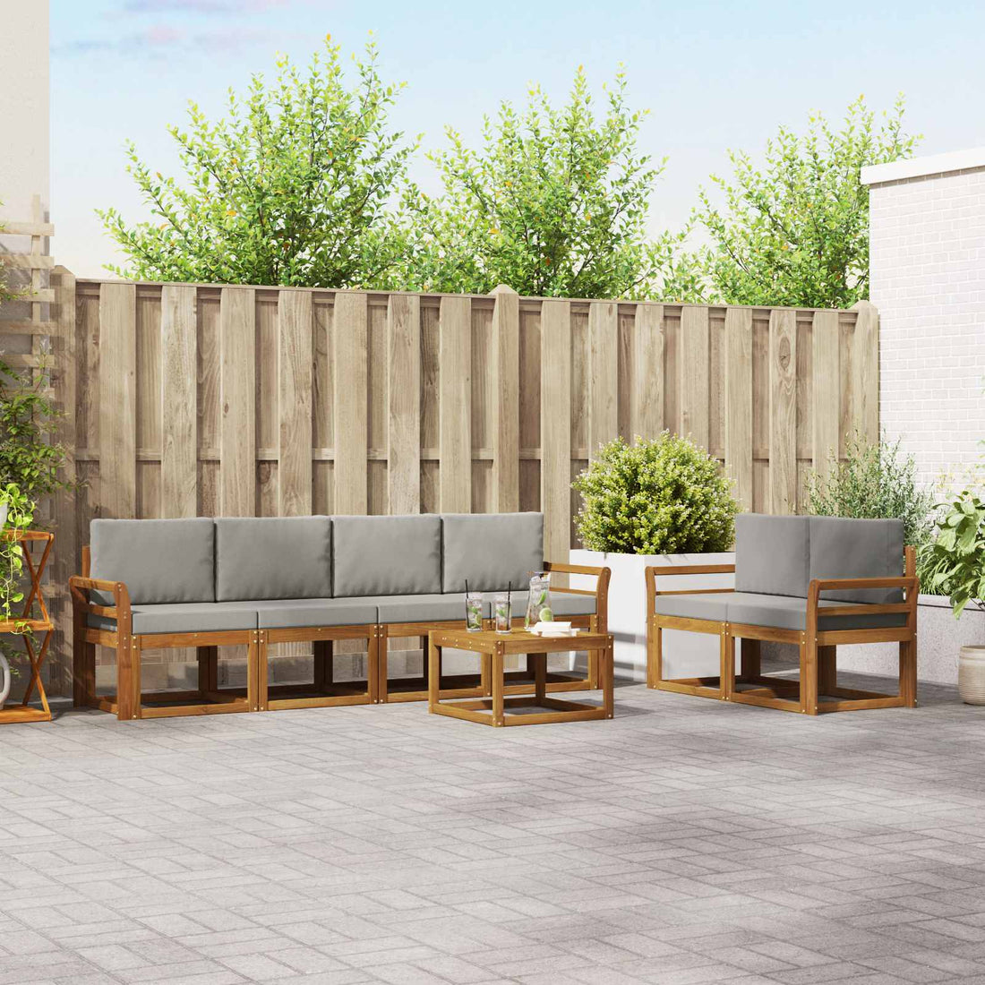 vidaXL Conjunto de sofás de exterior 7 uds. Gris Natural y Claro