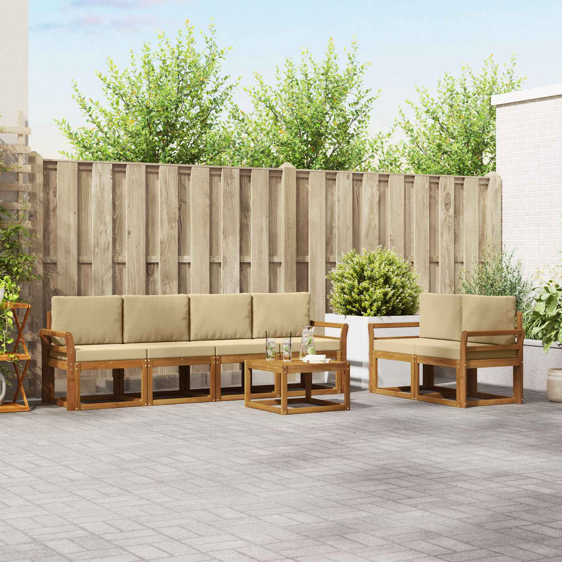 vidaXL Conjunto de sofás de exterior 7 uds. Natural y Beige