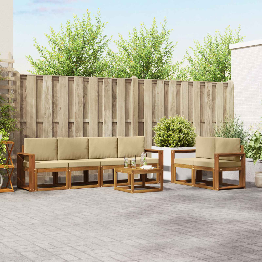 vidaXL Conjunto de sofás de exterior 7 uds. Natural y Beige