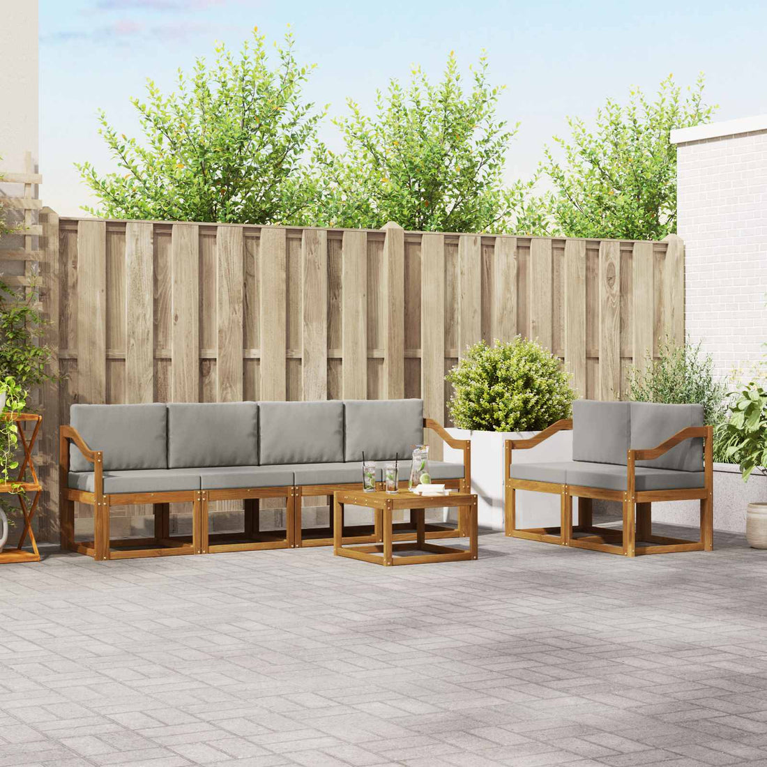 vidaXL Conjunto de sofás de exterior 7 uds. Gris Natural y Claro