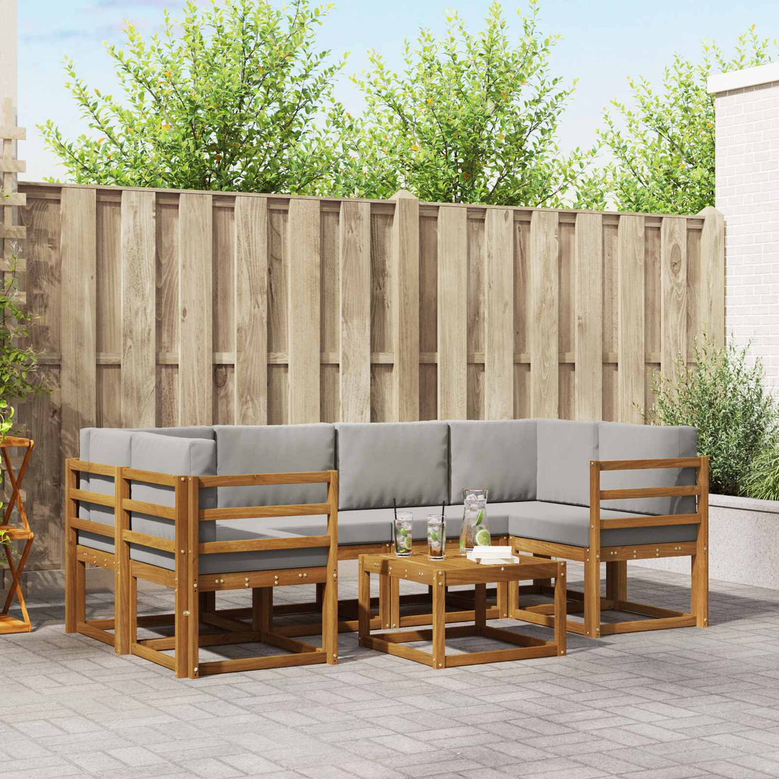 vidaXL Conjunto de sofás de exterior 7 uds. Gris Natural y Claro
