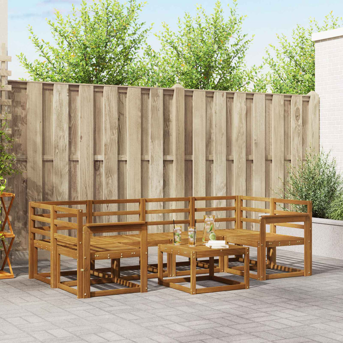vidaXL Conjunto de sofás de exterior 7 uds. Natural