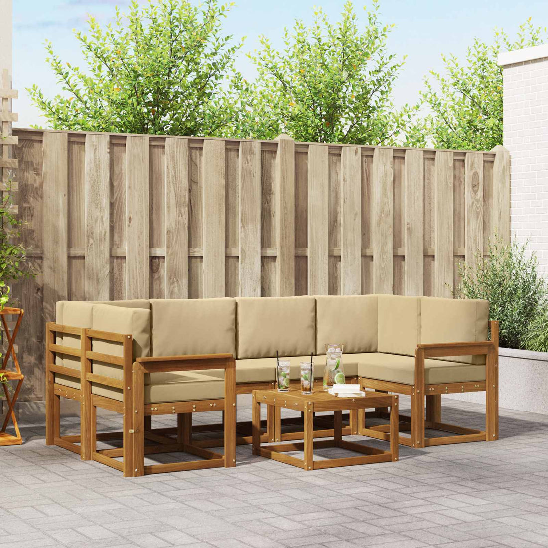 vidaXL Conjunto de sofás de exterior 7 uds. Natural y Beige