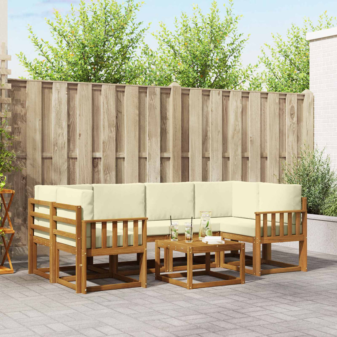vidaXL Conjunto de sofás de exterior 7 uds. Natural y Crema
