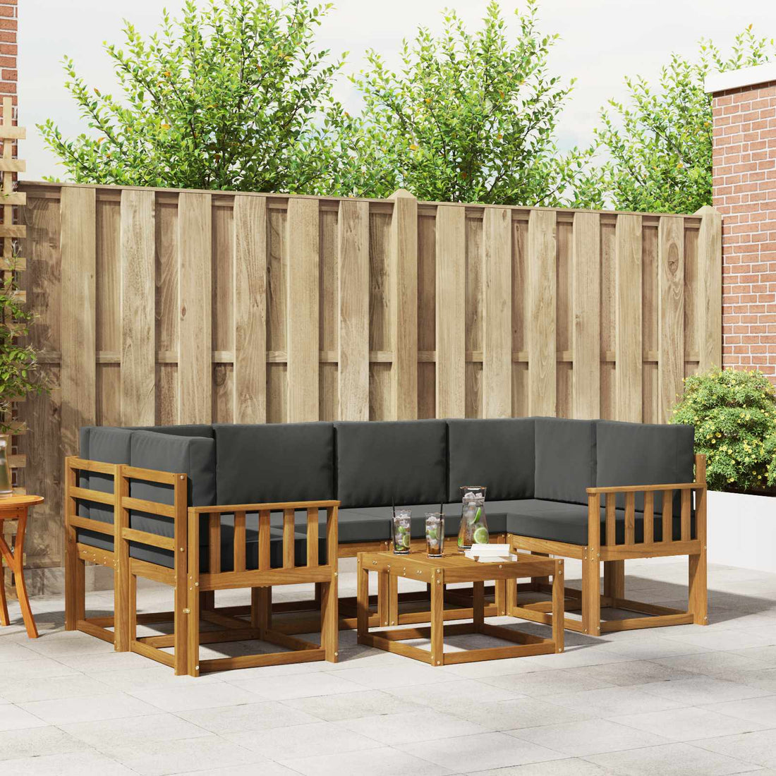 vidaXL Conjunto de sofás de exterior 7 uds. Natural y Antracita