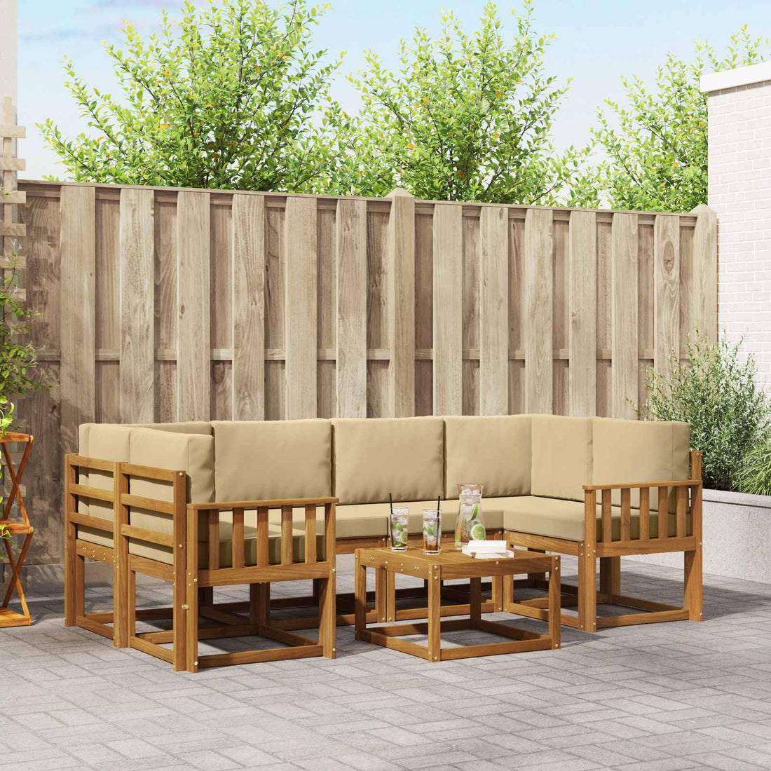 vidaXL Conjunto de sofás de exterior 7 uds. Natural y Beige