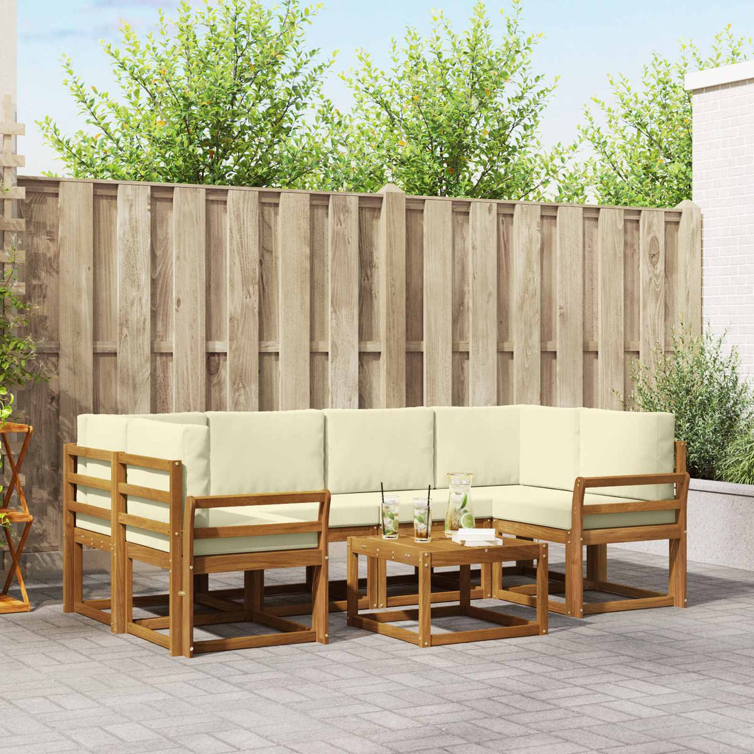 vidaXL Conjunto de sofás de exterior 7 uds. Natural y Crema