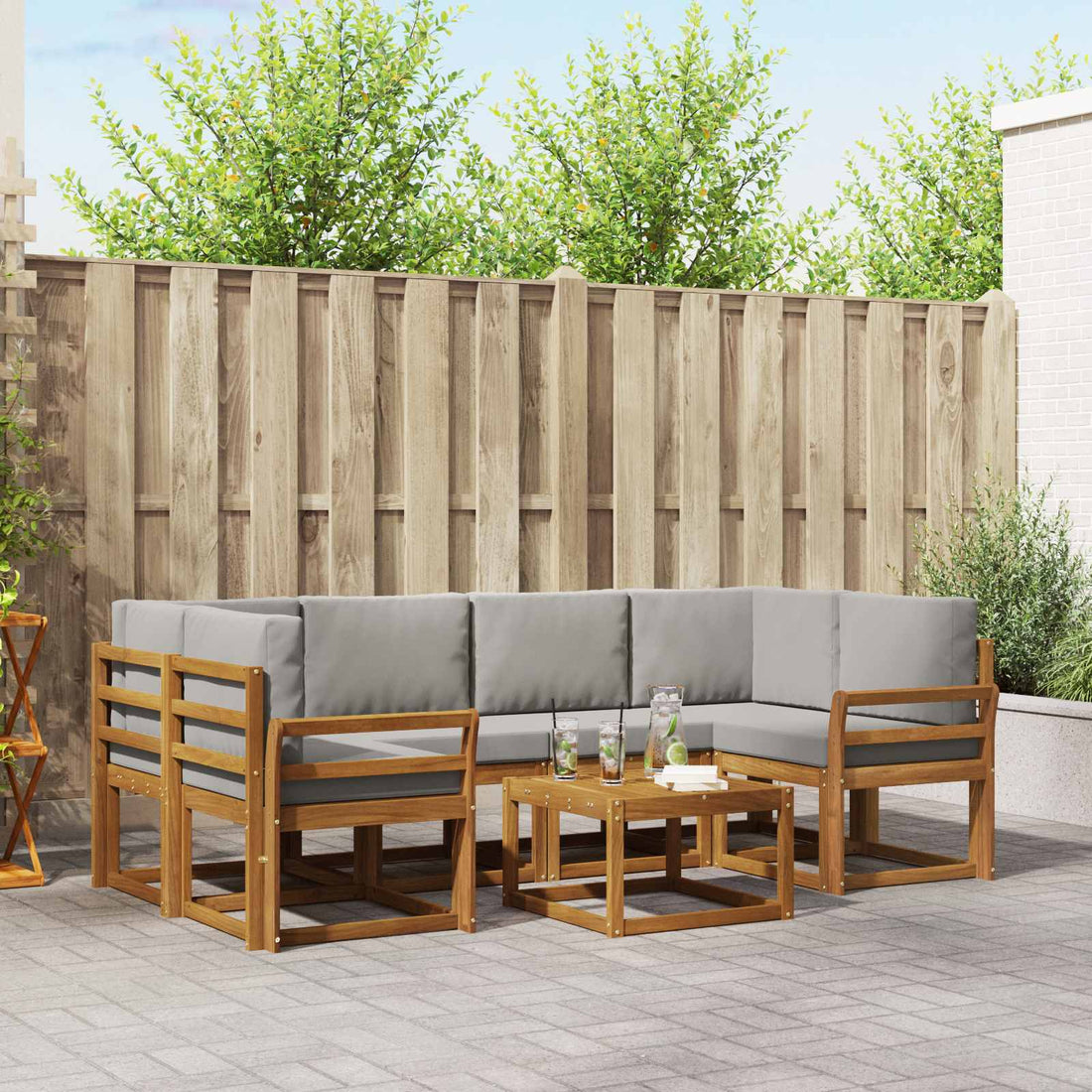 vidaXL Conjunto de sofás de exterior 7 uds. Gris Natural y Claro