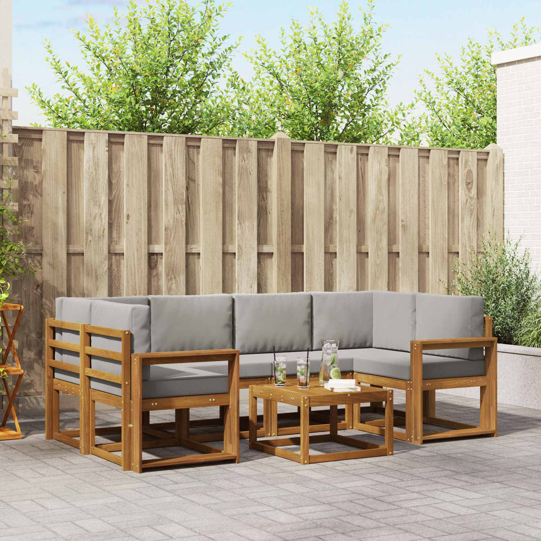 vidaXL Conjunto de sofás de exterior 7 uds. Gris Natural y Claro