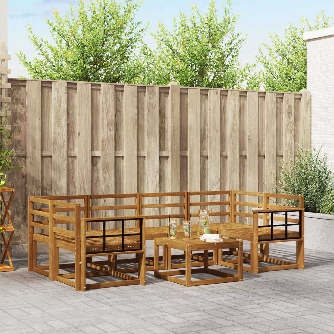 vidaXL Conjunto de sofás de exterior 7 uds. Natural
