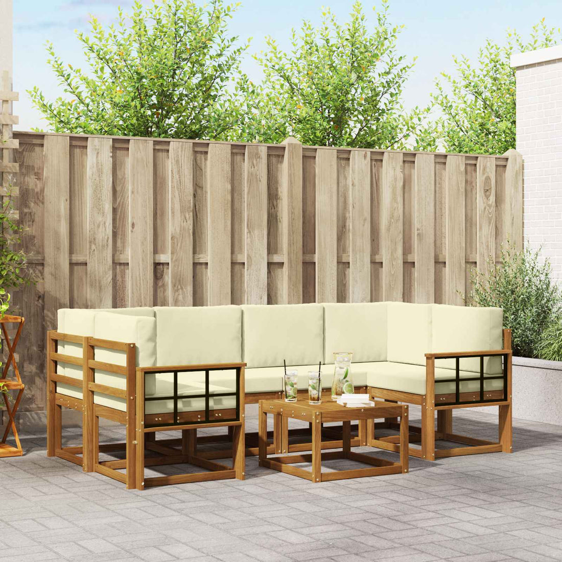 vidaXL Conjunto de sofás de exterior 7 uds. Natural y Crema