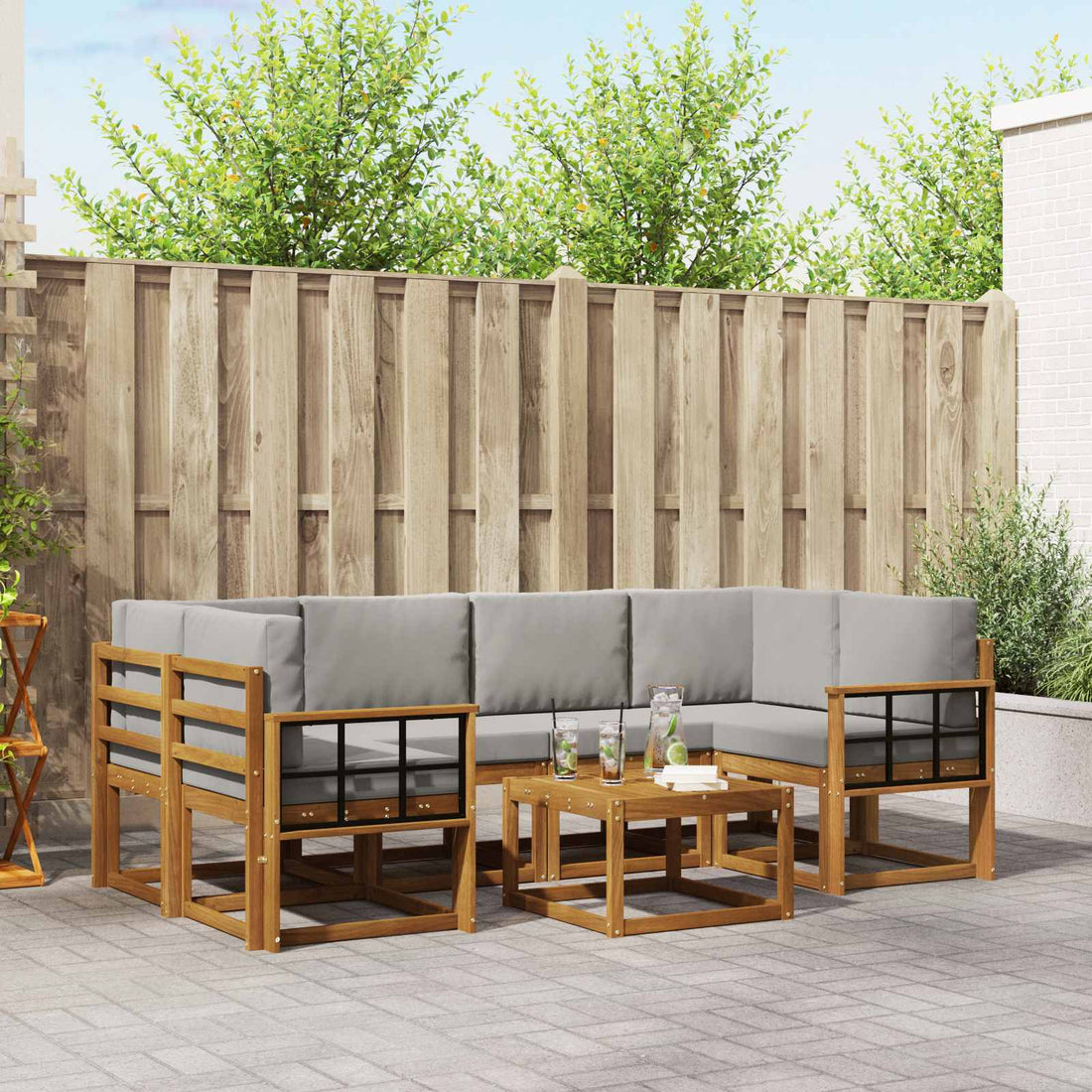 vidaXL Conjunto de sofás de exterior 7 uds. Gris Natural y Claro