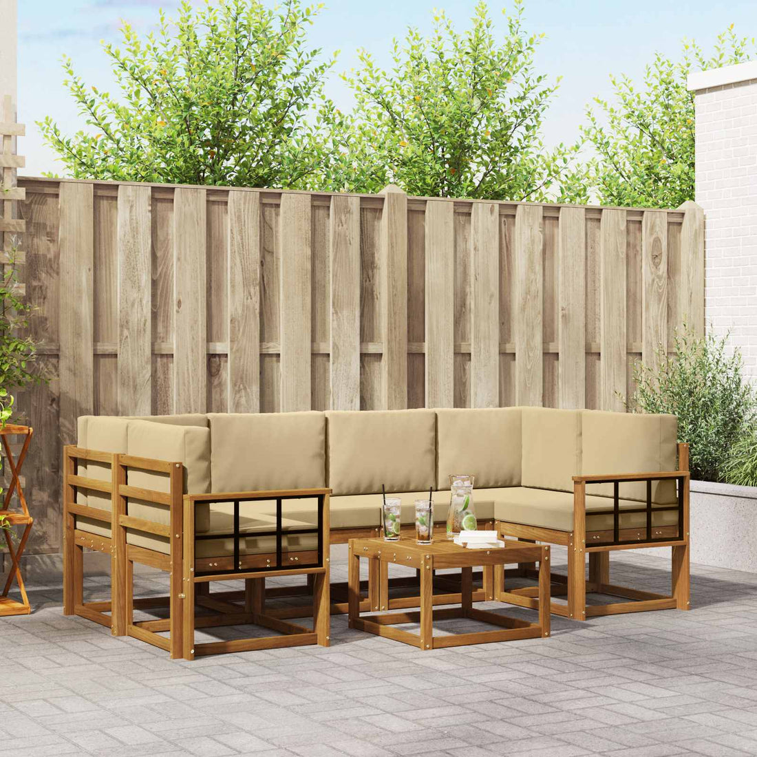 vidaXL Conjunto de sofás de exterior 7 uds. Natural y Beige