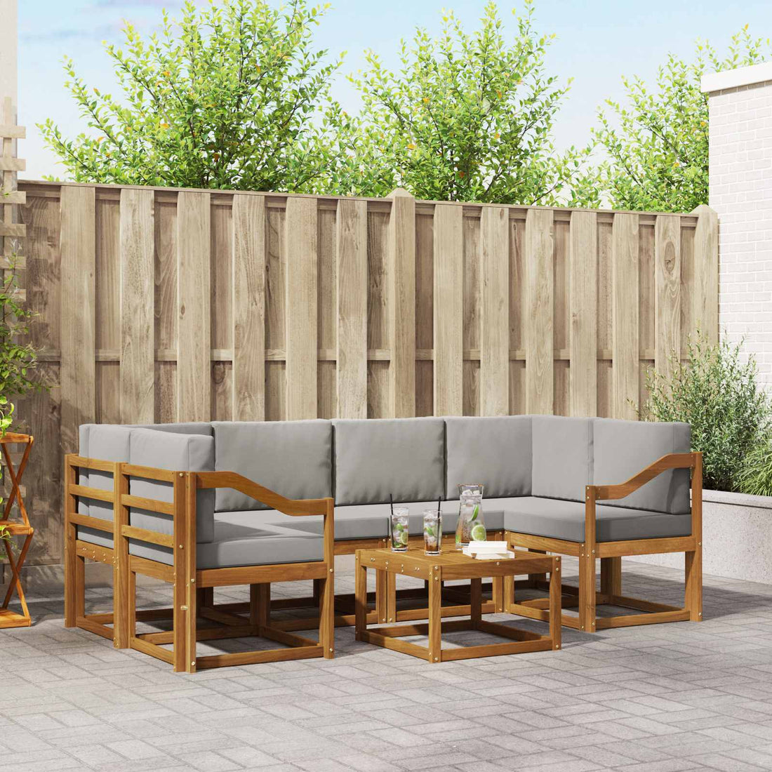 vidaXL Conjunto de sofás de exterior 7 uds. Gris Natural y Claro