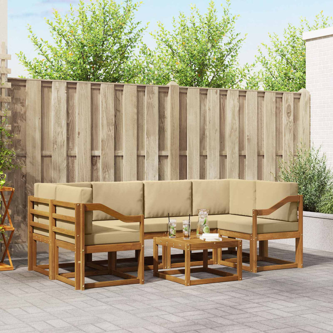 vidaXL Conjunto de sofás de exterior 7 uds. Natural y Beige