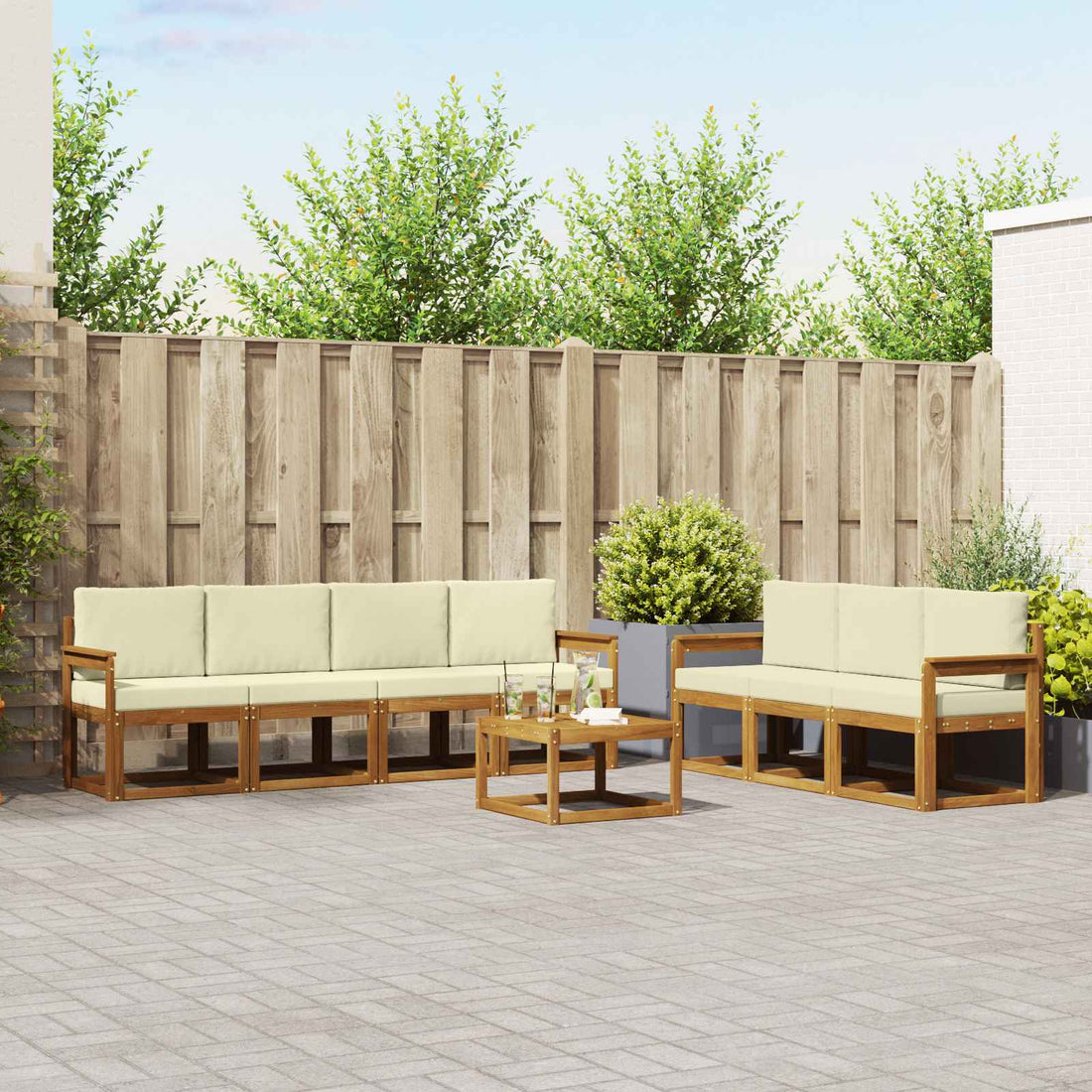 vidaXL Conjunto de sofás de exterior 8 uds. Natural y Crema