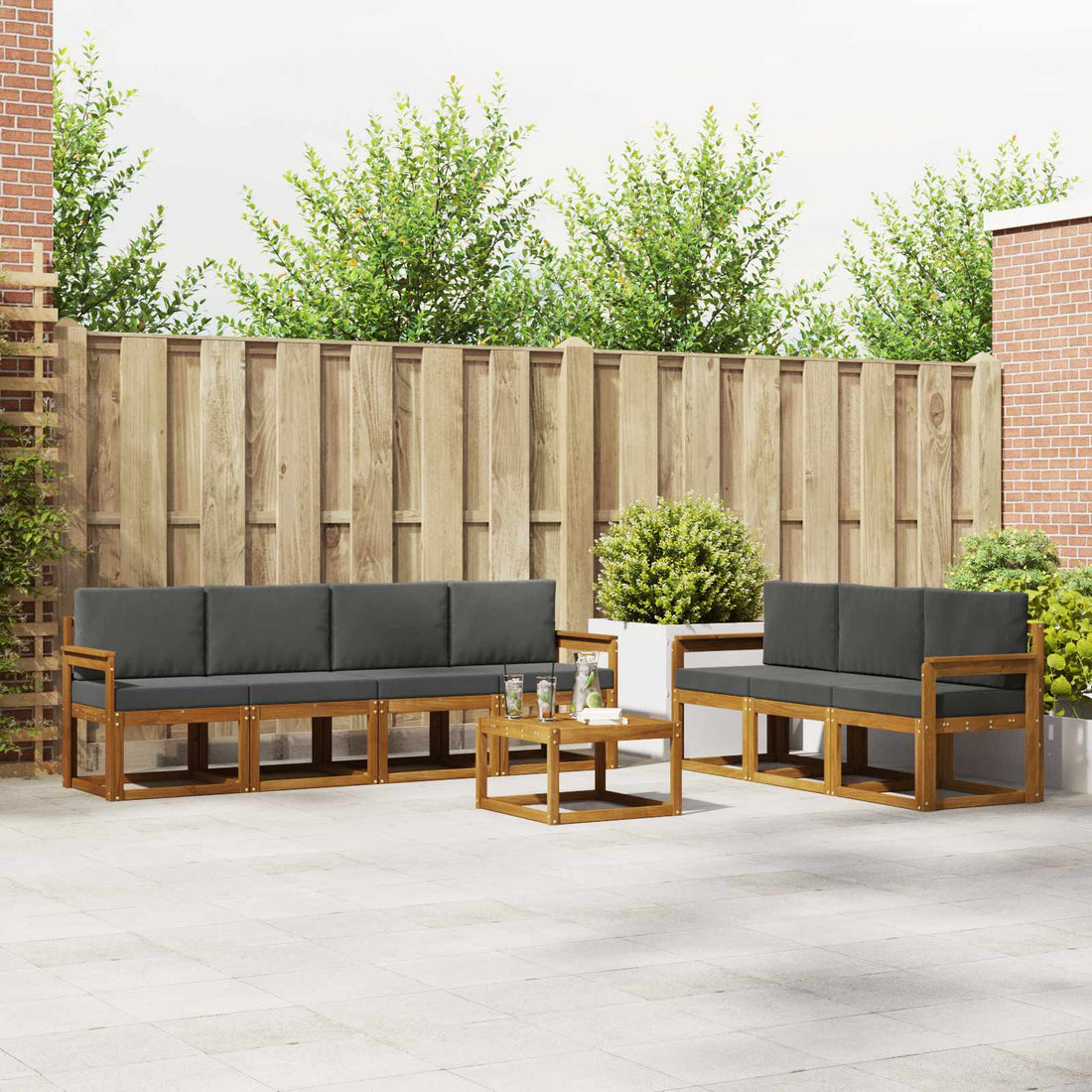 vidaXL Conjunto de sofás de exterior 8 uds. Natural y Antracita
