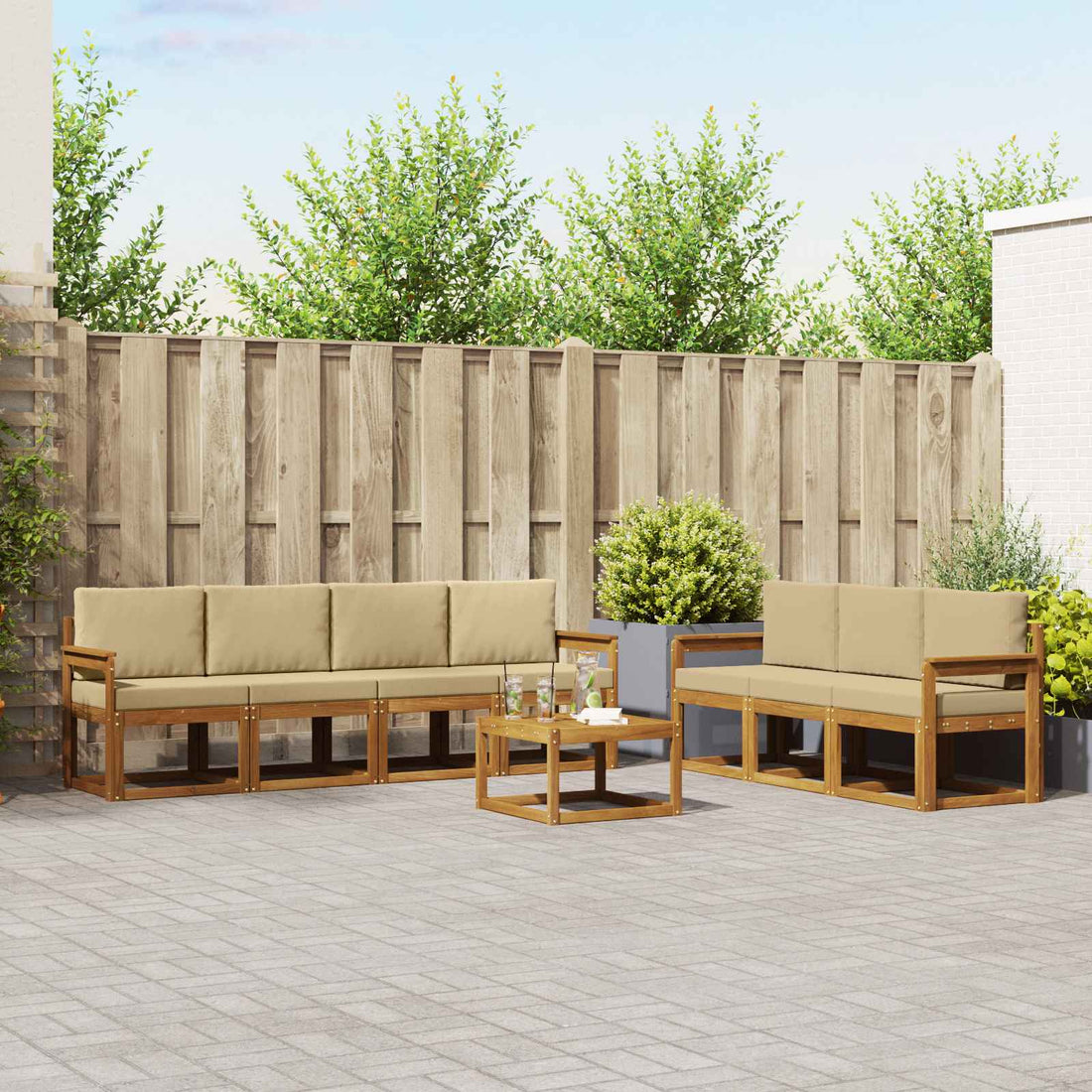 vidaXL Conjunto de sofás de exterior 8 uds. Natural y Beige