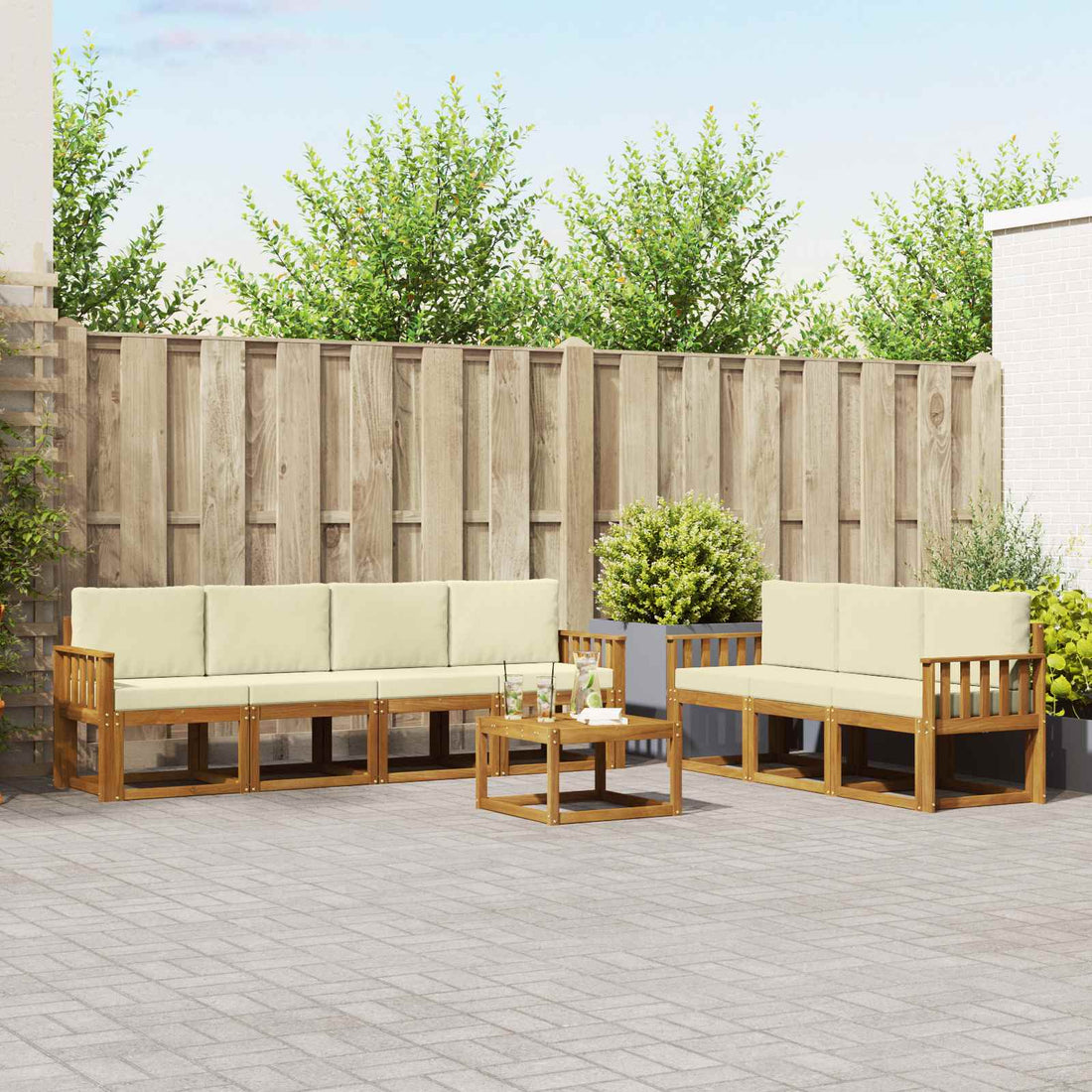 vidaXL Conjunto de sofás de exterior 8 uds. Natural y Crema