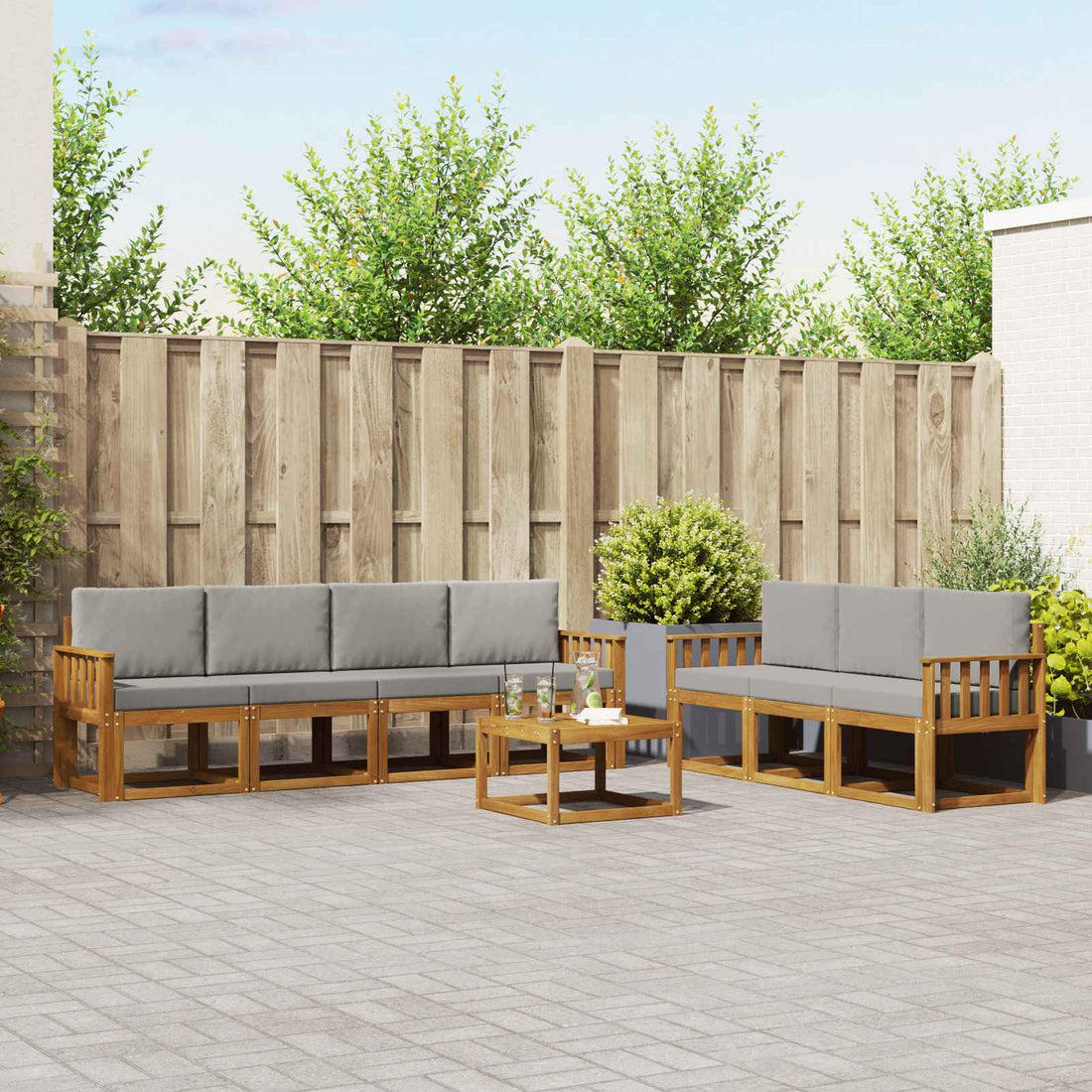 vidaXL Conjunto de sofás de exterior 8 uds. Gris Natural y Claro