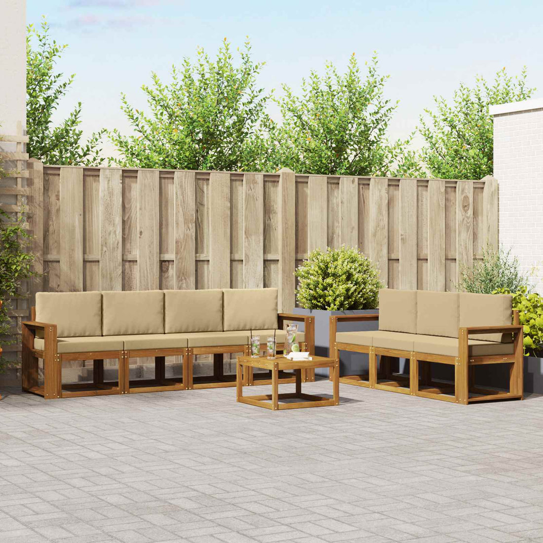 vidaXL Conjunto de sofás de exterior 8 uds. Natural y Beige