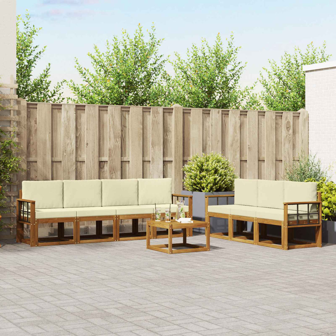 vidaXL Conjunto de sofás de exterior 8 uds. Natural y Crema