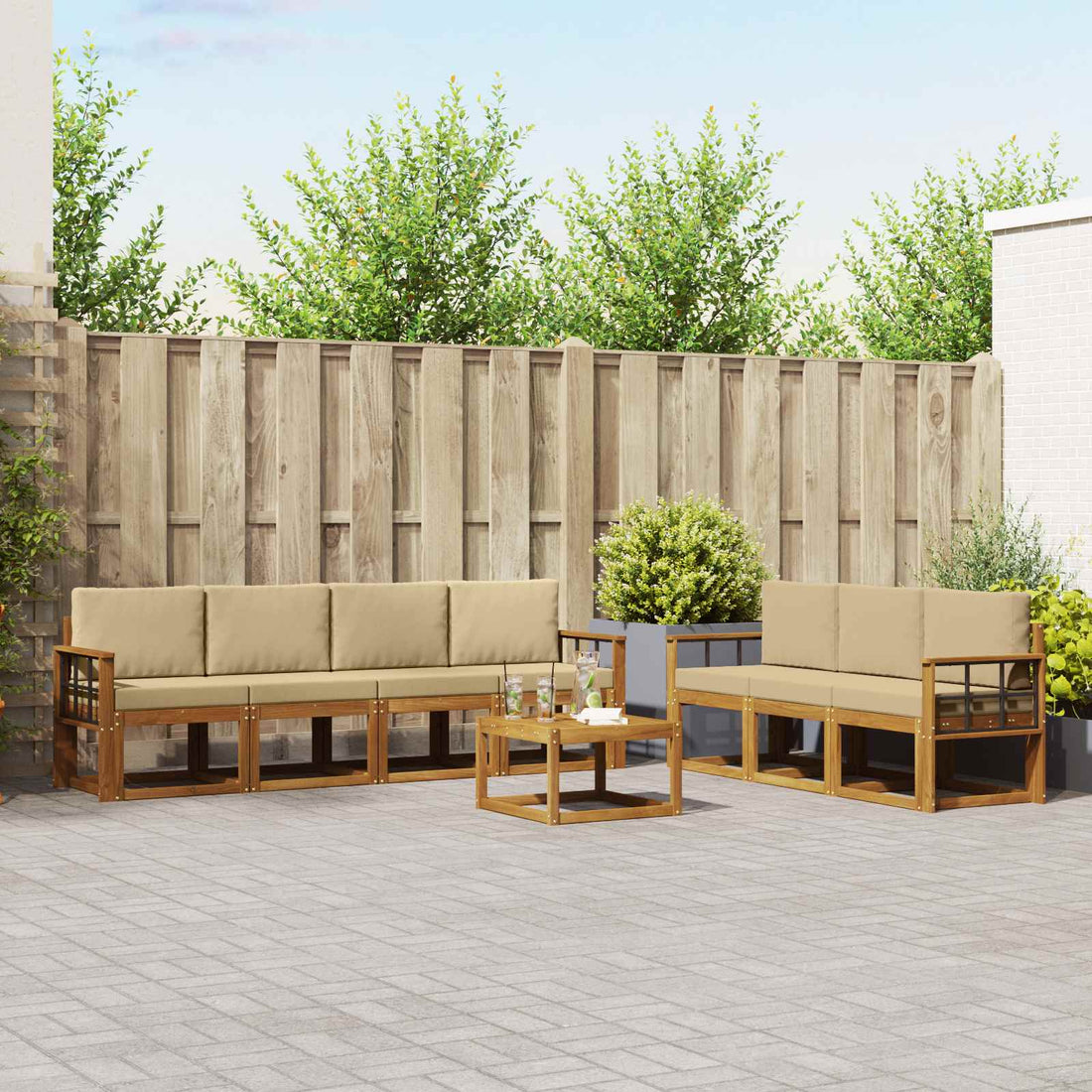 vidaXL Conjunto de sofás de exterior 8 uds. Natural y Beige