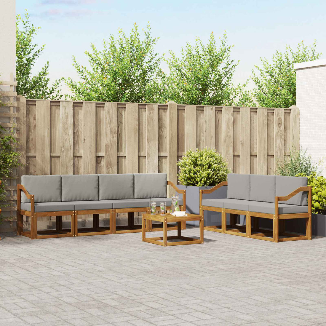 vidaXL Conjunto de sofás de exterior 8 uds. Gris Natural y Claro