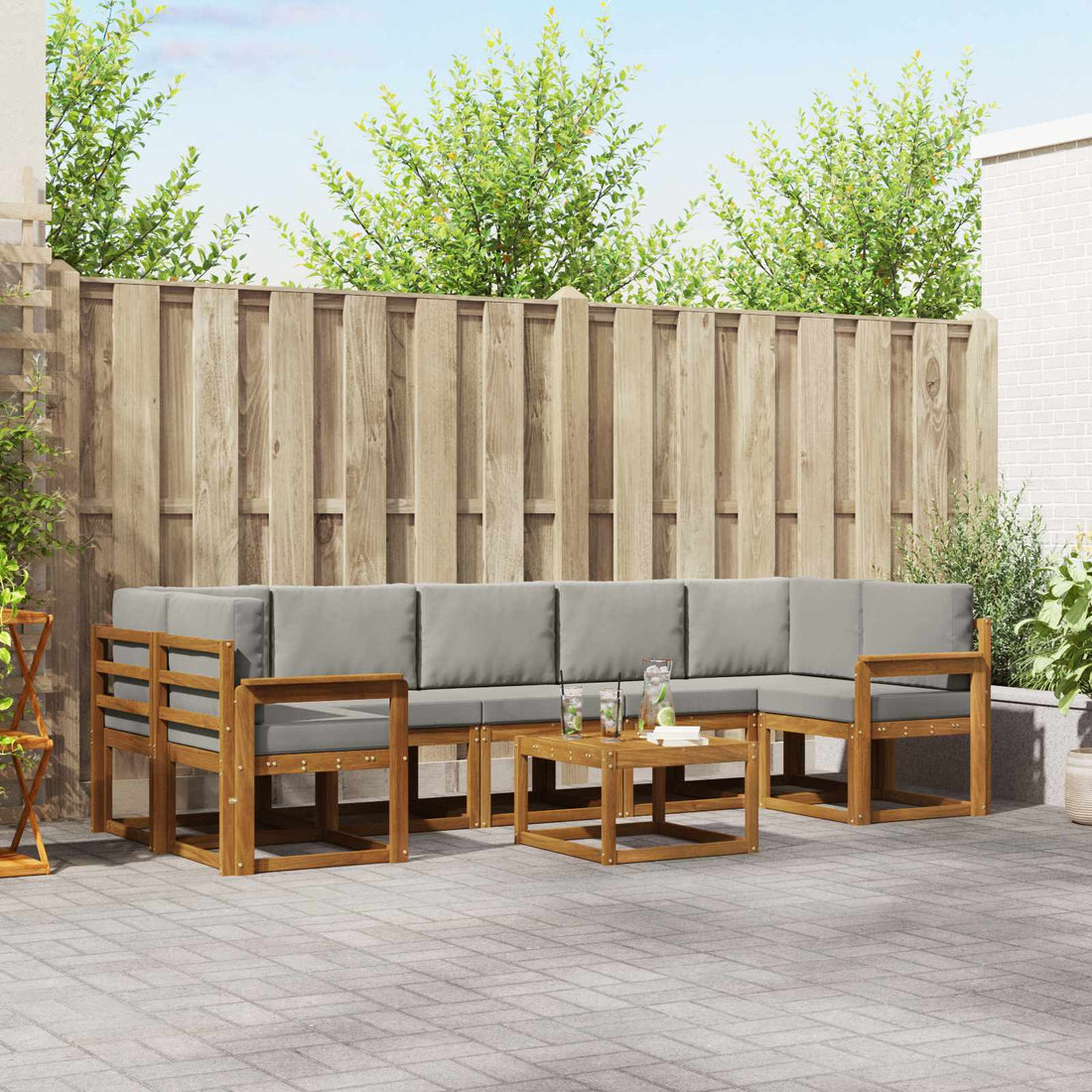 vidaXL Conjunto de sofás de exterior 8 uds. Gris Natural y Claro